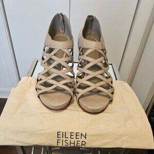 Eileen Fisher Grey/Beige Lattice Strappy Sandals- Size 9